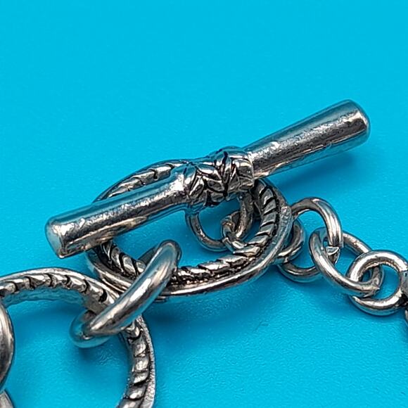 Vintage Charm Bracelet, Eiffel Tower, Globe, Guitar, Watch, 8 1/2" - Picture 7 of 10